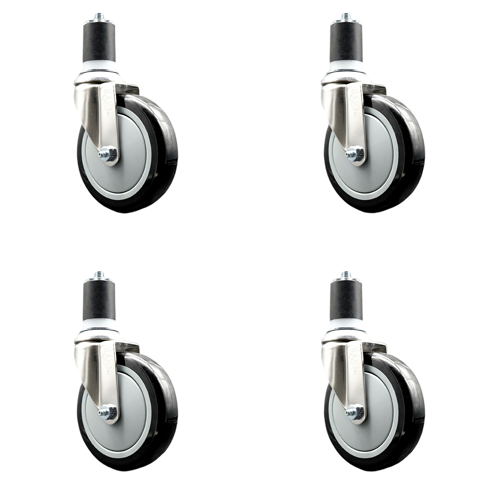 Polyurethane Swivel Stem Caster Set of 4 with 5 Inch Black Caster Wheels - 1-7/8" Expanding Stems - 316 Stainless Steel Casters - Includes 4 Swivel Casters - Service Caster Brand — photo 1