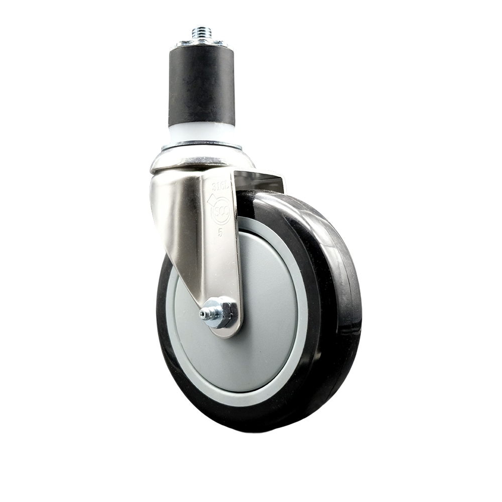 Polyurethane Swivel Stem Caster with 5 Inch Black Caster Wheel - 1-7/8" Expanding Stem - 316 Stainless Steel Caster - 350 lbs. Capacity Per Caster - Service Caster Brand — photo 1