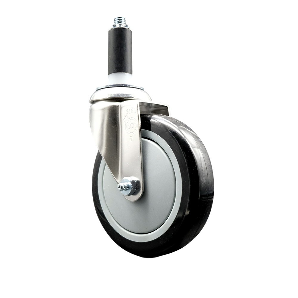 Polyurethane Swivel Stem Caster with 5 Inch Black Caster Wheel - 1" Expanding Stem - 316 Stainless Steel Caster - 350 lbs. Capacity Per Caster - Service Caster Brand — photo 1