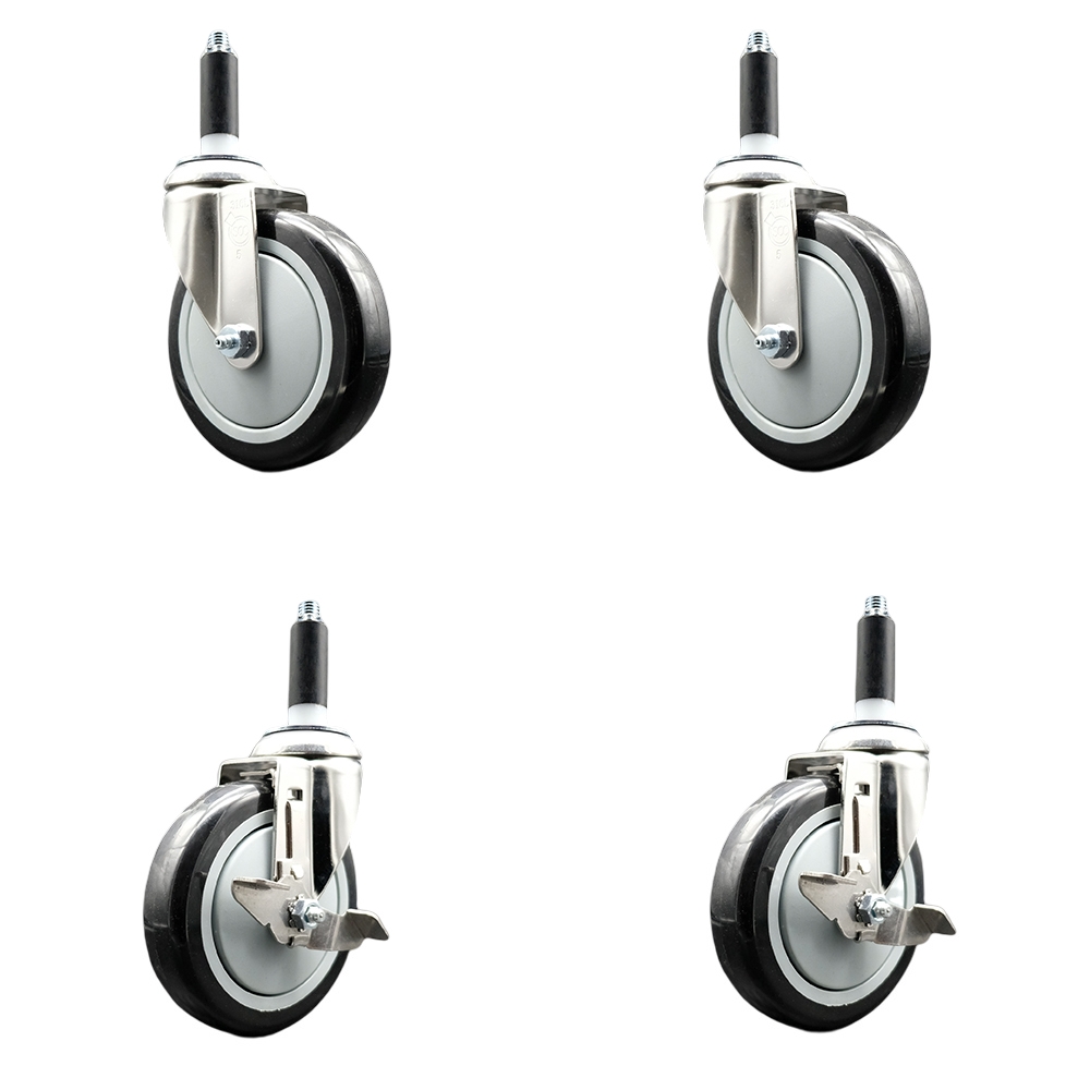 Polyurethane Swivel Stem Caster Set of 4 with 5 Inch Black Caster Wheels - 3/4" Expanding Stems - 316 Stainless Steel Casters - Includes 2 Swivel with Top Lock Brakes and 2 Swivel-Service Caster Brand — photo 1
