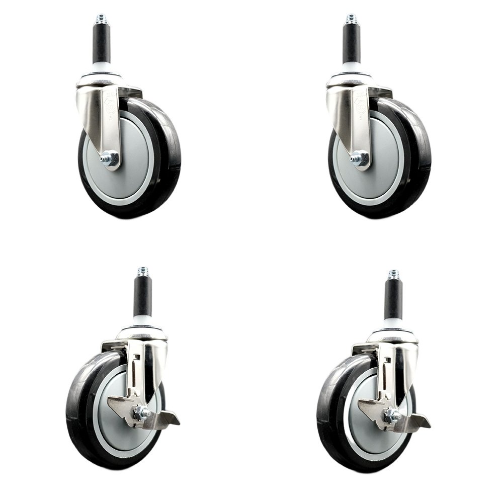 Polyurethane Swivel Stem Caster Set of 4 with 5 Inch Black Caster Wheels - 7/8" Expanding Stems - 316 Stainless Steel Casters - Includes 2 Swivel with Top Lock Brakes and 2 Swivel-Service Caster Brand — photo 1