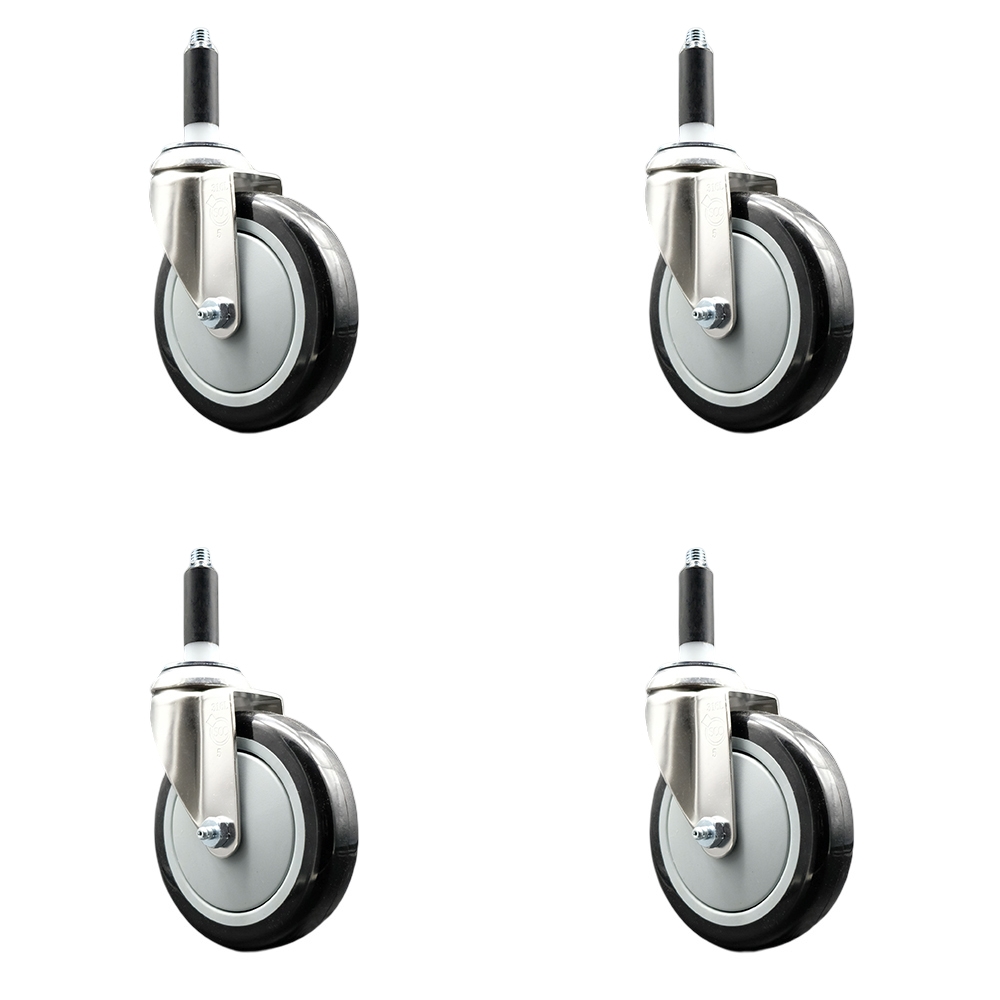 Polyurethane Swivel Stem Caster Set of 4 with 5 Inch Black Caster Wheels - 3/4" Expanding Stems - 316 Stainless Steel Casters - Includes 4 Swivel Casters - Service Caster Brand — photo 1