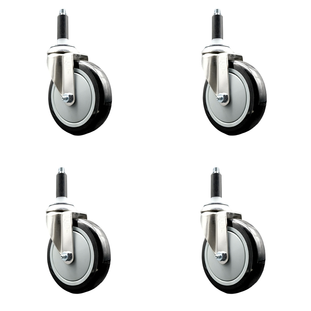 Polyurethane Swivel Stem Caster Set of 4 with 5 Inch Black Caster Wheels - 7/8" Expanding Stems - 316 Stainless Steel Casters - Includes 4 Swivel Casters - Service Caster Brand — photo 1
