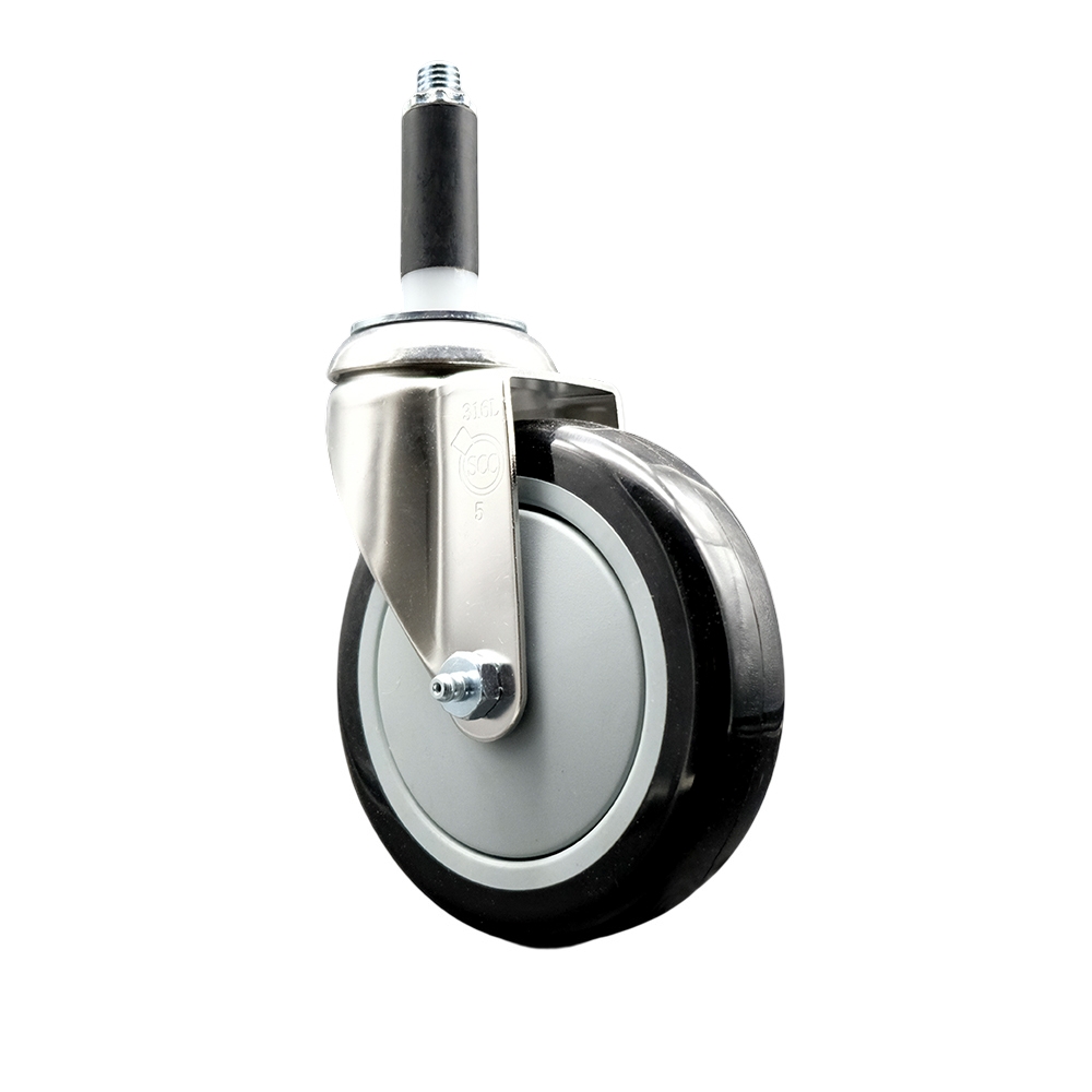 Polyurethane Swivel Stem Caster with 5 Inch Black Caster Wheel - 7/8" Expanding Stem - 316 Stainless Steel Caster - 350 lbs. Capacity Per Caster - Service Caster Brand — photo 1