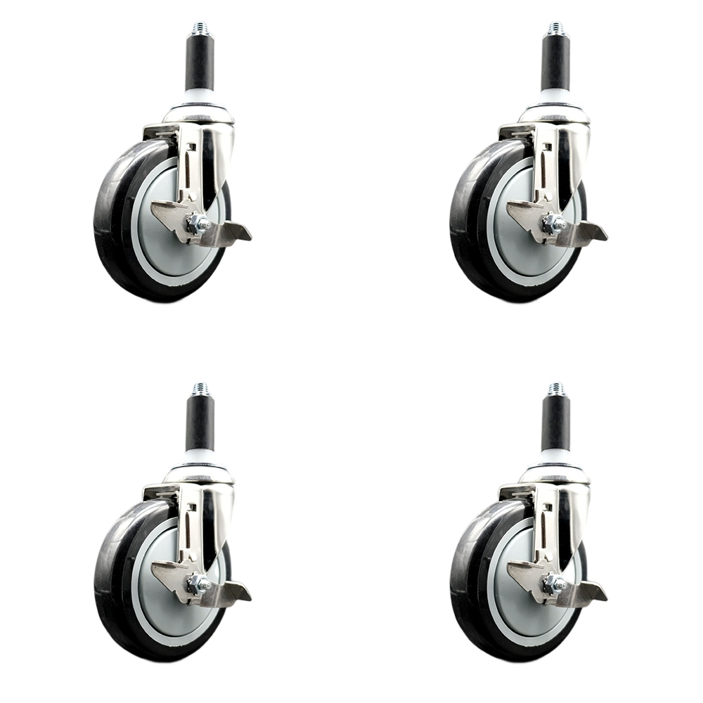 Polyurethane Swivel Stem Caster Set of 4 with 5 Inch Black Caster Wheels - 1" Expanding Stems - 316 Stainless Steel Casters - Includes 4 Swivel Casters with Top Lock Brakes - Service Caster Brand — photo 1
