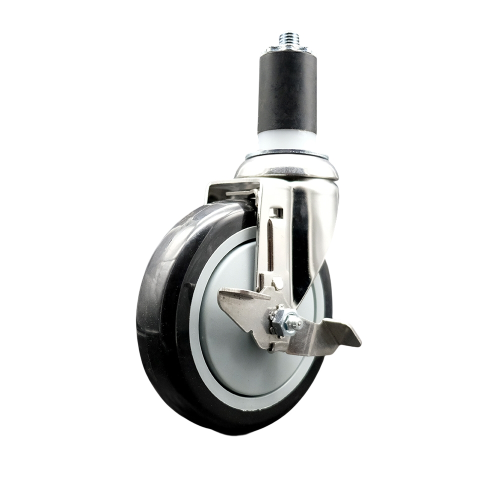 Polyurethane Swivel Stem Caster with 5 Inch Black Caster Wheel and Top Lock Brake - 1-1/2" Expanding Stem - 316 Stainless Steel Caster - 350 lbs. Capacity Per Caster - Service Caster Brand — photo 1