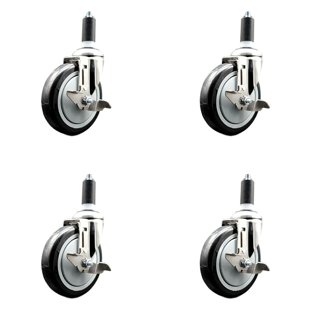 Polyurethane Swivel Stem Caster Set of 4 with 5 Inch Black Caster Wheels - 1-1/4" Expanding Stems - 316 Stainless Steel Casters - Includes 4 Swivel Casters with Top Lock Brakes - Service Caster Brand — photo 1