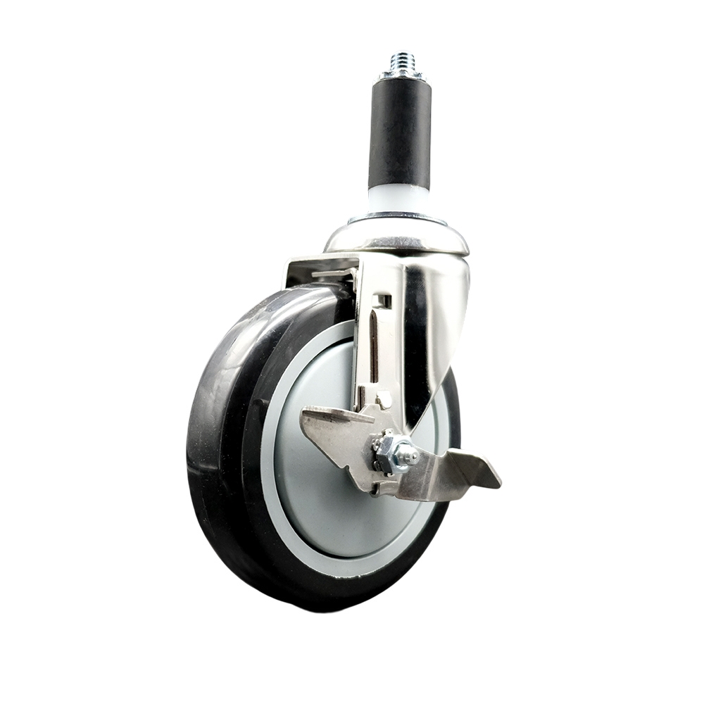 Polyurethane Swivel Stem Caster with 5 Inch Black Caster Wheel and Top Lock Brake - 1-1/4" Expanding Stem - 316 Stainless Steel Caster - 350 lbs. Capacity Per Caster - Service Caster Brand — photo 1