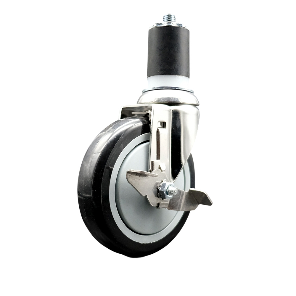 Polyurethane Swivel Stem Caster with 5 Inch Black Caster Wheel and Top Lock Brake - 1-3/4" Expanding Stem - 316 Stainless Steel Caster - 350 lbs. Capacity Per Caster - Service Caster Brand — photo 1