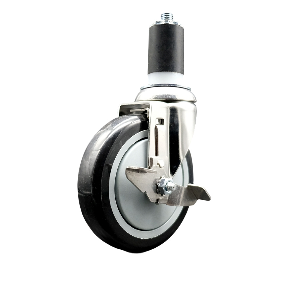 Polyurethane Swivel Stem Caster with 5 Inch Black Caster Wheel and Top Lock Brake - 1-5/8" Expanding Stem - 316 Stainless Steel Caster - 350 lbs. Capacity Per Caster - Service Caster Brand — photo 1