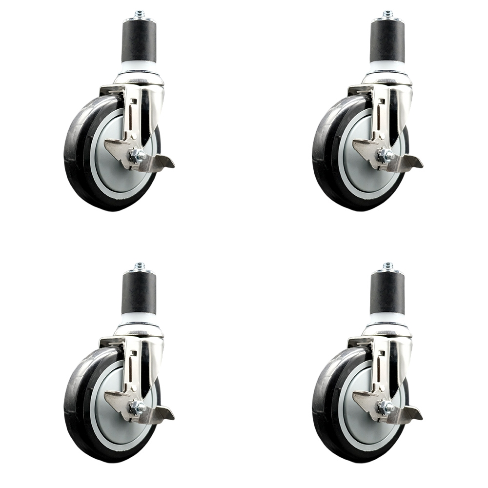 Polyurethane Swivel Stem Caster Set of 4 with 5 Inch Black Caster Wheels - 1-7/8" Expanding Stems - 316 Stainless Steel Casters - Includes 4 Swivel Casters with Top Lock Brakes - Service Caster Brand — photo 1