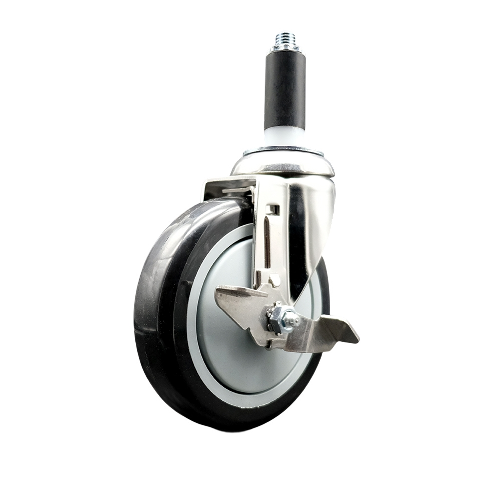 Polyurethane Swivel Stem Caster with 5 Inch Black Caster Wheel and Top Lock Brake - 1" Expanding Stem - 316 Stainless Steel Caster - 350 lbs. Capacity Per Caster - Service Caster Brand — photo 1