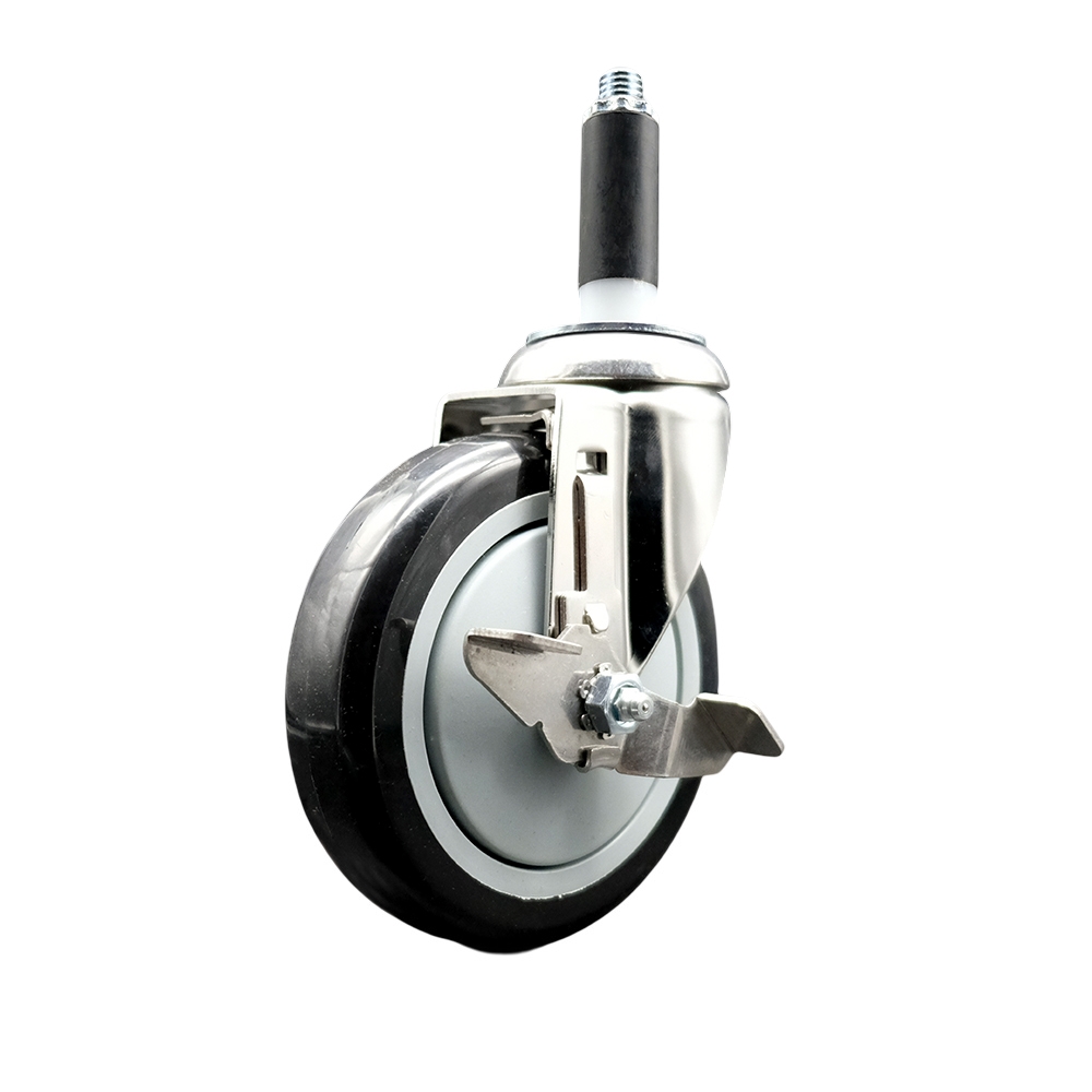 Polyurethane Swivel Stem Caster with 5 Inch Black Caster Wheel and Top Lock Brake - 7/8" Expanding Stem - 316 Stainless Steel Caster - 350 lbs. Capacity Per Caster - Service Caster Brand — photo 1