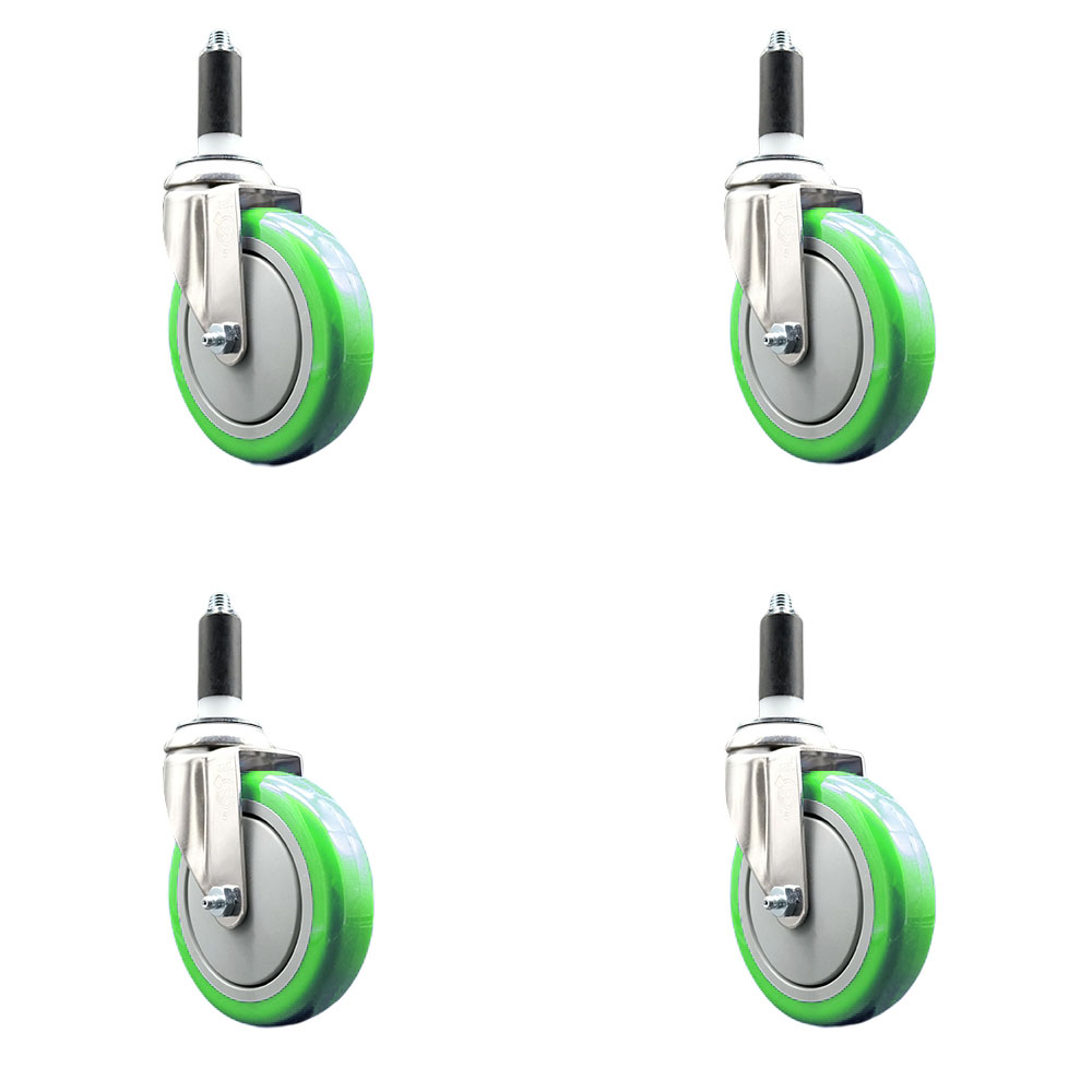 Polyurethane Swivel Stem Caster Set of 4 with 5 Inch Green Caster Wheels - 1" Expanding Stems - 316 Stainless Steel Casters - Includes 4 Swivel Casters - Service Caster Brand — photo 1