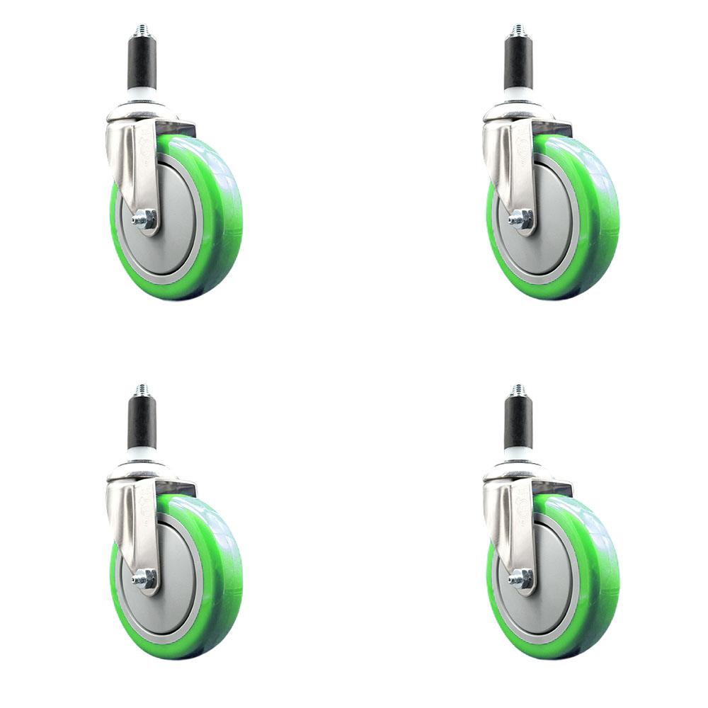 Polyurethane Swivel Stem Caster Set of 4 with 5 Inch Green Caster Wheels - 1-1/4" Expanding Stems - 316 Stainless Steel Casters - Includes 4 Swivel Casters - Service Caster Brand — photo 1