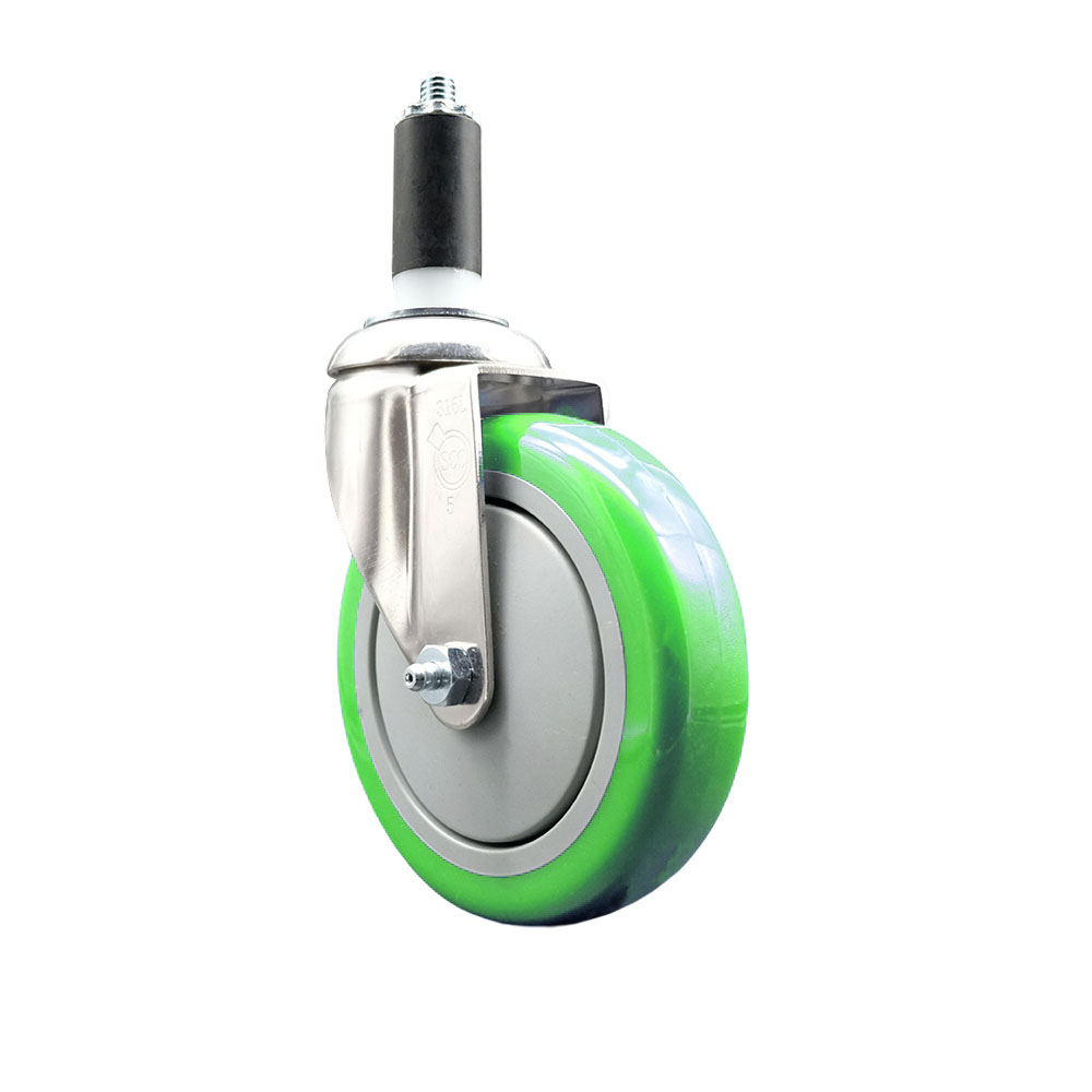 Polyurethane Swivel Stem Caster with 5 Inch Green Caster Wheel - 1-1/4" Expanding Stem - 316 Stainless Steel Caster - 350 lbs. Capacity Per Caster - Service Caster Brand — photo 1