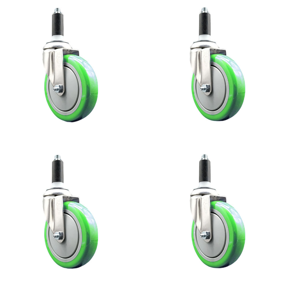 Polyurethane Swivel Stem Caster Set of 4 with 5 Inch Green Caster Wheels - 1-1/8" Expanding Stems - 316 Stainless Steel Casters - Includes 4 Swivel Casters - Service Caster Brand — photo 1