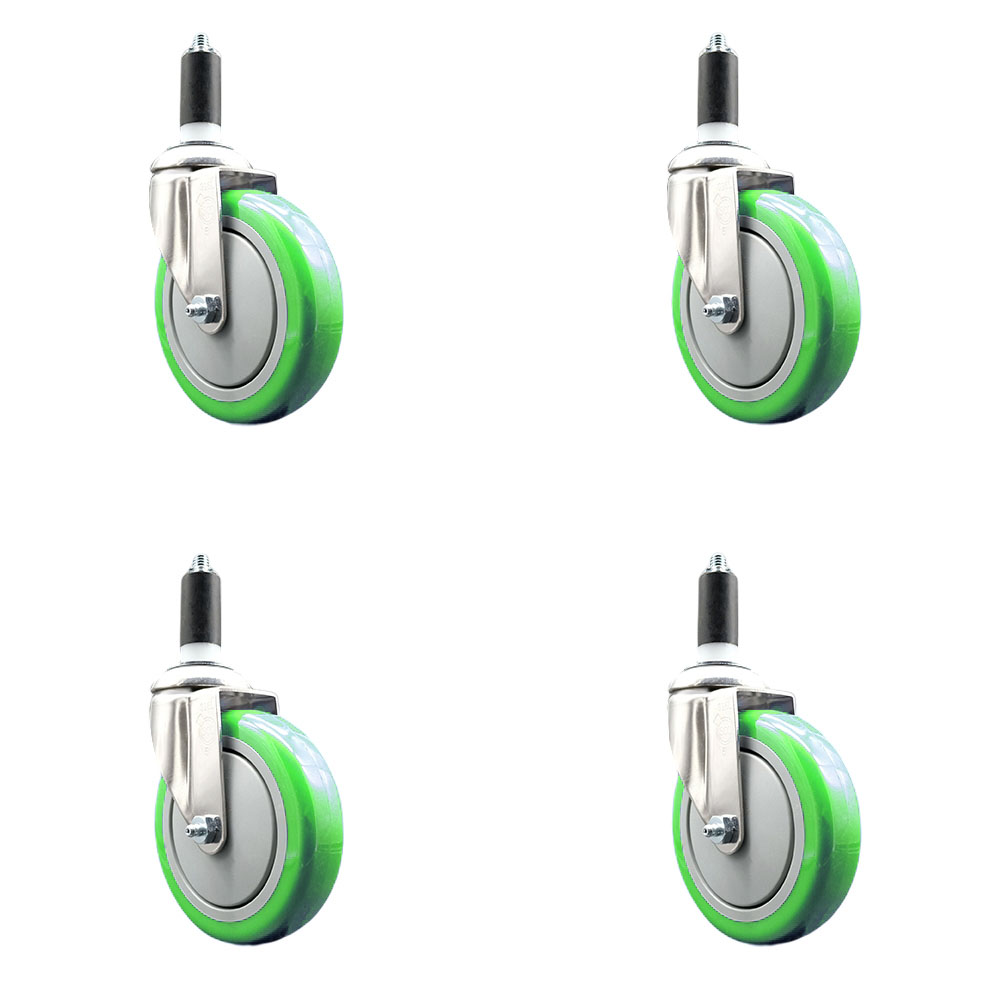 Polyurethane Swivel Stem Caster Set of 4 with 5 Inch Green Caster Wheels - 1-3/8" Expanding Stems - 316 Stainless Steel Casters - Includes 4 Swivel Casters - Service Caster Brand — photo 1