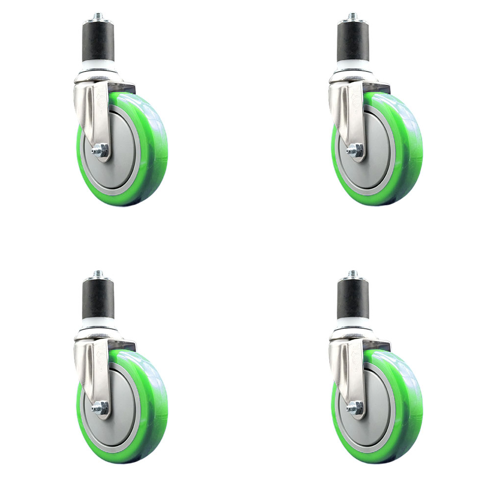 Polyurethane Swivel Stem Caster Set of 4 with 5 Inch Green Caster Wheels - 1-7/8" Expanding Stems - 316 Stainless Steel Casters - Includes 4 Swivel Casters - Service Caster Brand — photo 1