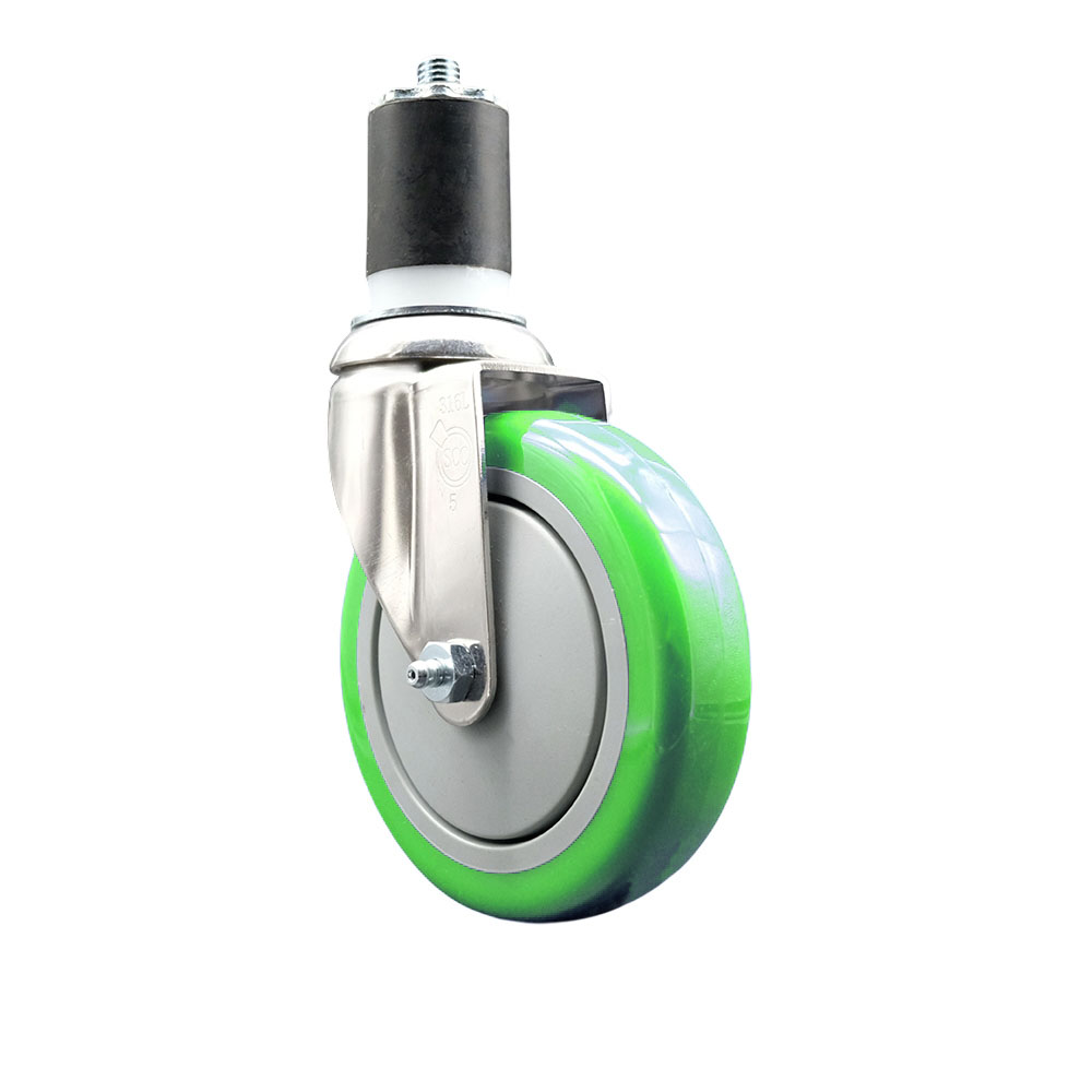 Polyurethane Swivel Stem Caster with 5 Inch Green Caster Wheel - 1-7/8" Expanding Stem - 316 Stainless Steel Caster - 350 lbs. Capacity Per Caster - Service Caster Brand — photo 1