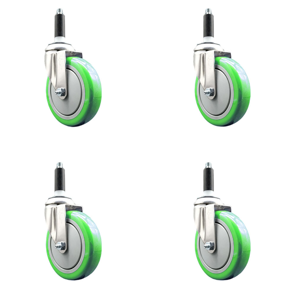 Polyurethane Swivel Stem Caster Set of 4 with 5 Inch Green Caster Wheels - 7/8" Expanding Stems - 316 Stainless Steel Casters - Includes 4 Swivel Casters - Service Caster Brand — photo 1