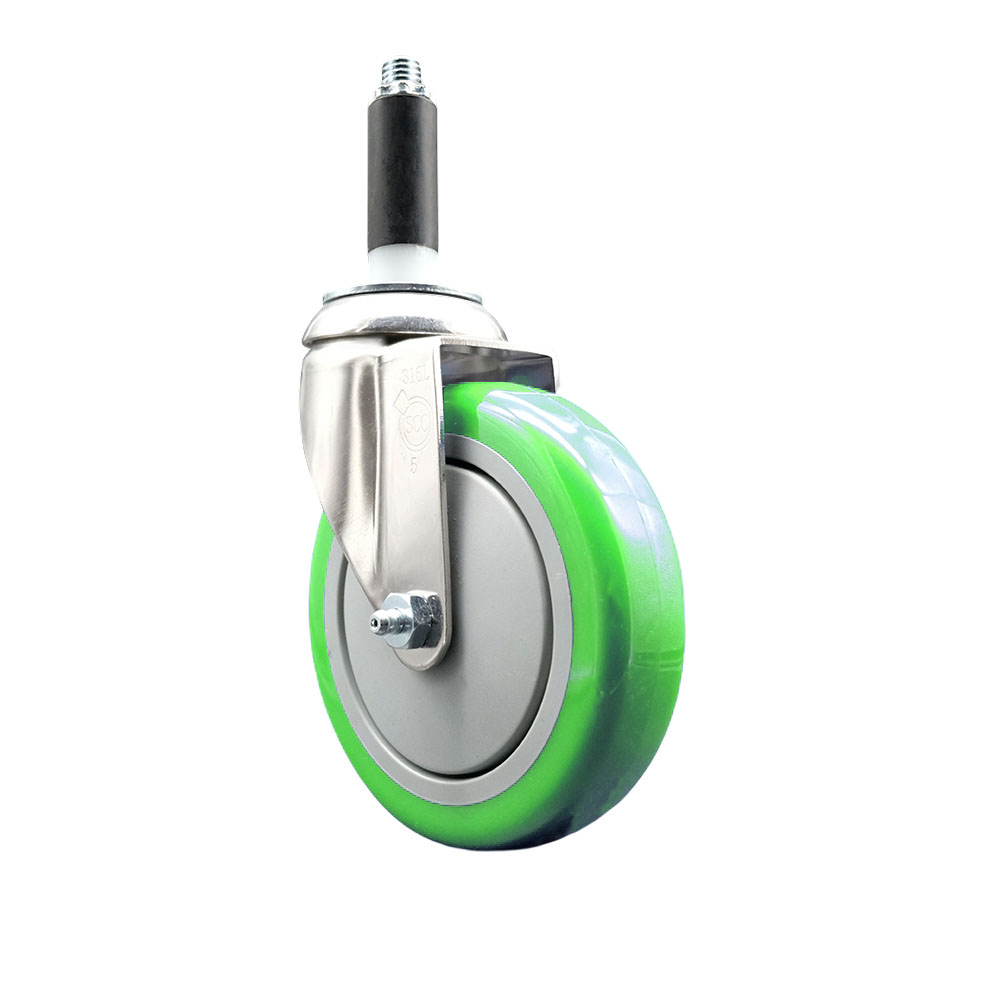 Polyurethane Swivel Stem Caster with 5 Inch Green Caster Wheel - 7/8" Expanding Stem - 316 Stainless Steel Caster - 350 lbs. Capacity Per Caster - Service Caster Brand — photo 1