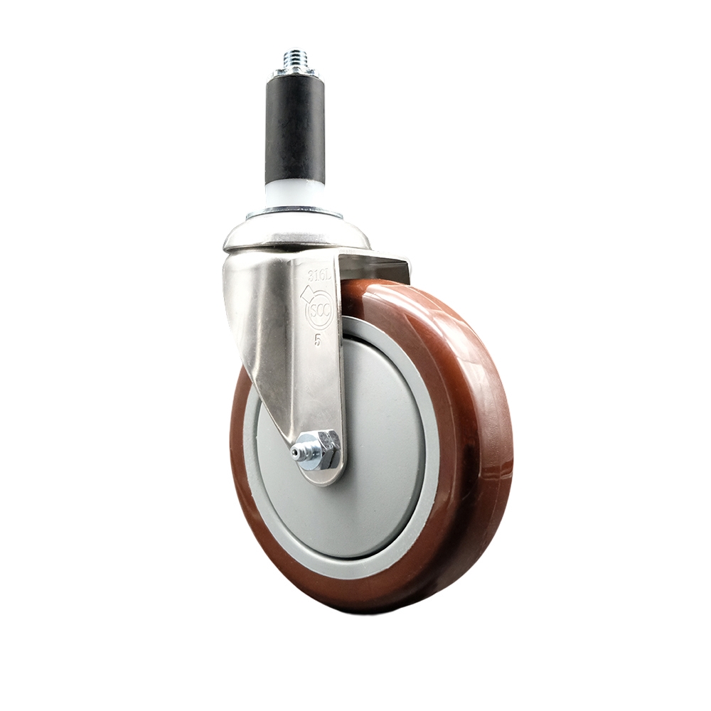Polyurethane Swivel Stem Caster with 5 Inch Maroon Caster Wheel - 1-1/4" Expanding Stem - 316 Stainless Steel Caster - 350 lbs. Capacity Per Caster - Service Caster Brand — photo 1