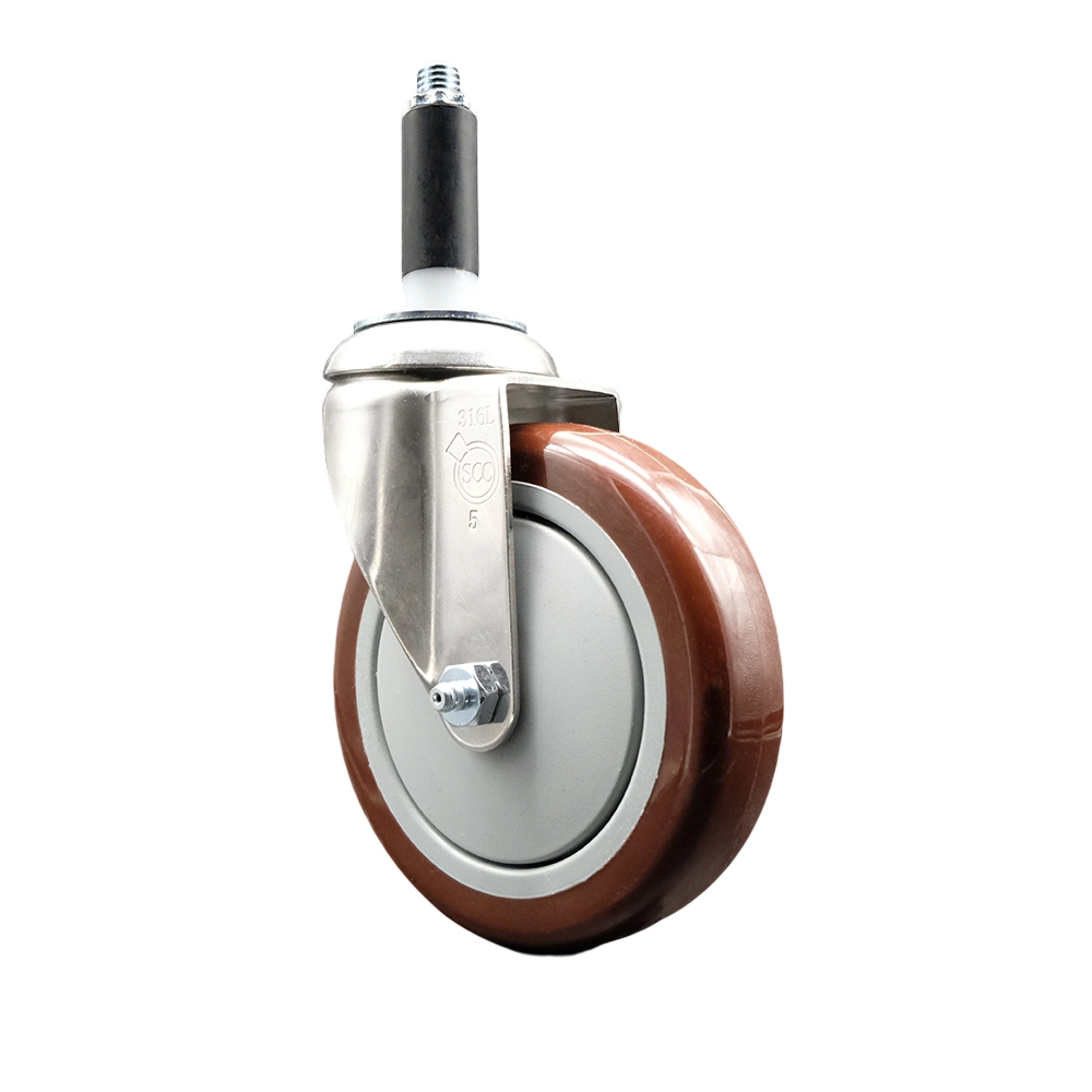 Polyurethane Swivel Stem Caster with 5 Inch Maroon Caster Wheel - 3/4" Expanding Stem - 316 Stainless Steel Caster - 350 lbs. Capacity Per Caster - Service Caster Brand — photo 1