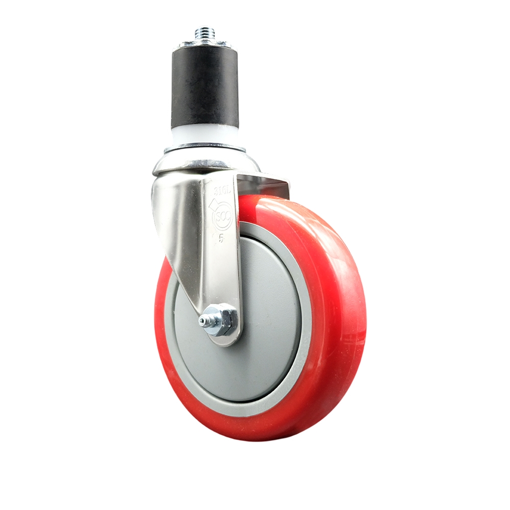 Polyurethane Swivel Stem Caster with 5 Inch Red Caster Wheel - 1-7/8" Expanding Stem - 316 Stainless Steel Caster - 350 lbs. Capacity Per Caster - Service Caster Brand — photo 1