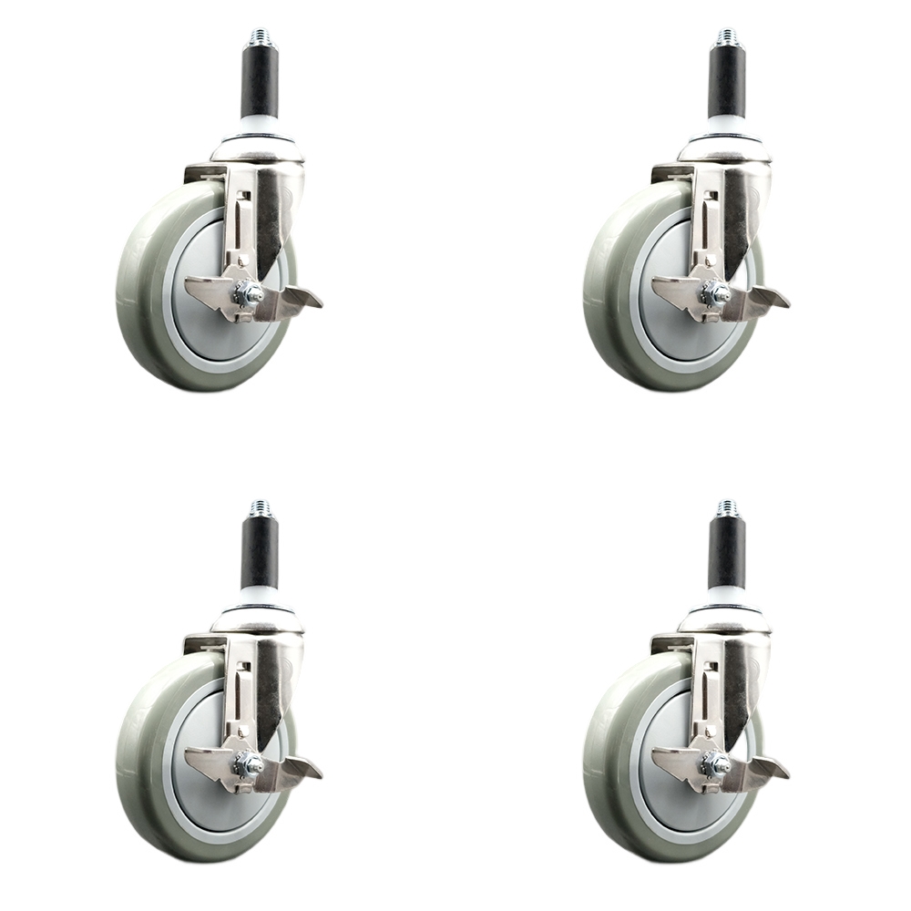Polyurethane Swivel Stem Caster Set of 4 with 5 Inch Gray Caster Wheels - 1" Expanding Stems - 316 Stainless Steel Casters - Includes 4 Swivel Casters with Top Lock Brakes - Service Caster Brand — photo 1