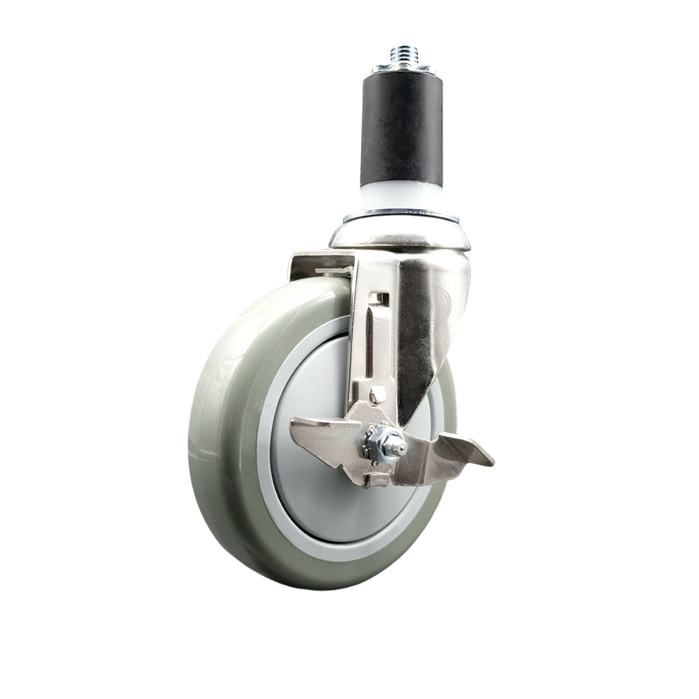 Polyurethane Swivel Stem Caster with 5 Inch Gray Caster Wheel and Top Lock Brake - 1-1/2" Expanding Stem - 316 Stainless Steel Caster - 350 lbs. Capacity Per Caster - Service Caster Brand — photo 1