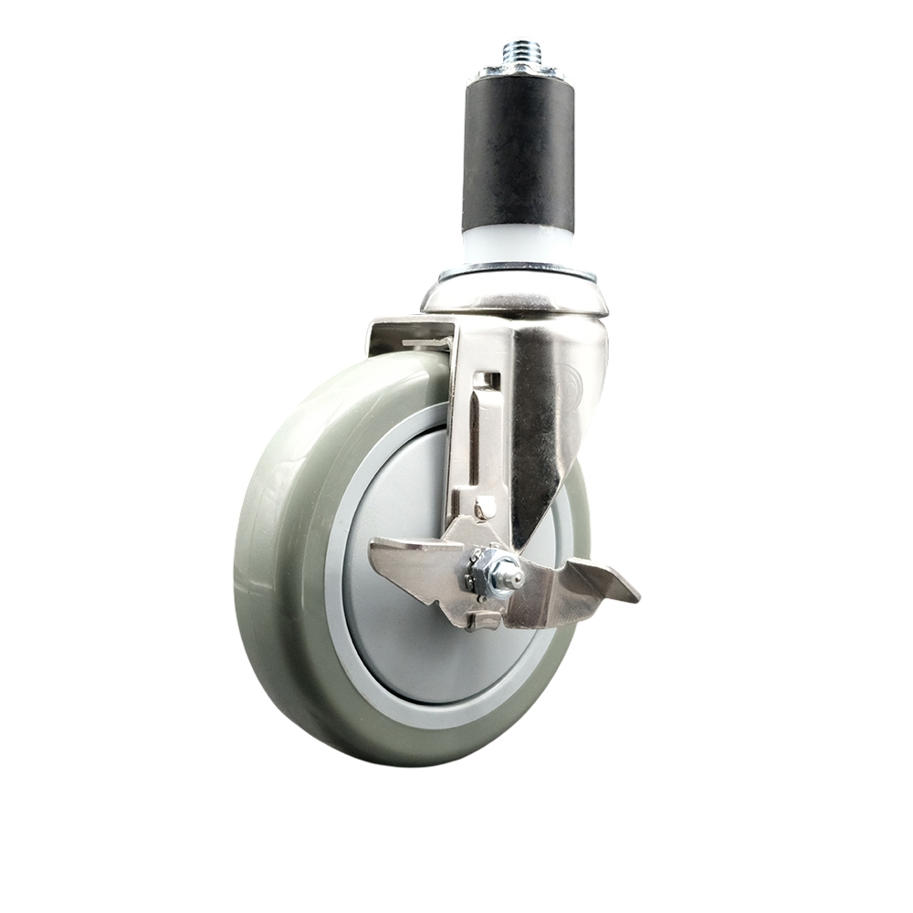 Polyurethane Swivel Stem Caster with 5 Inch Gray Caster Wheel and Top Lock Brake - 1-5/8" Expanding Stem - 316 Stainless Steel Caster - 350 lbs. Capacity Per Caster - Service Caster Brand — photo 1