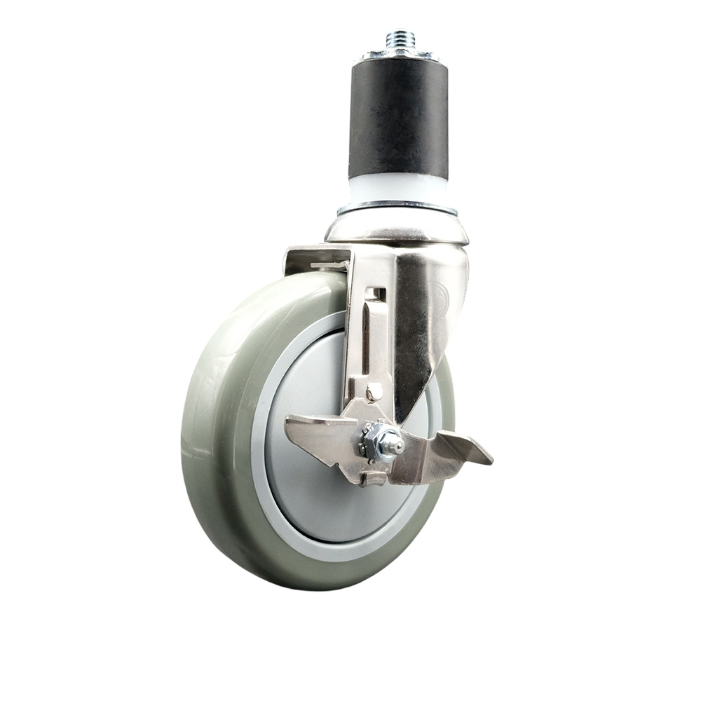 Polyurethane Swivel Stem Caster with 5 Inch Gray Caster Wheel and Top Lock Brake - 1-7/8" Expanding Stem - 316 Stainless Steel Caster - 350 lbs. Capacity Per Caster - Service Caster Brand — photo 1
