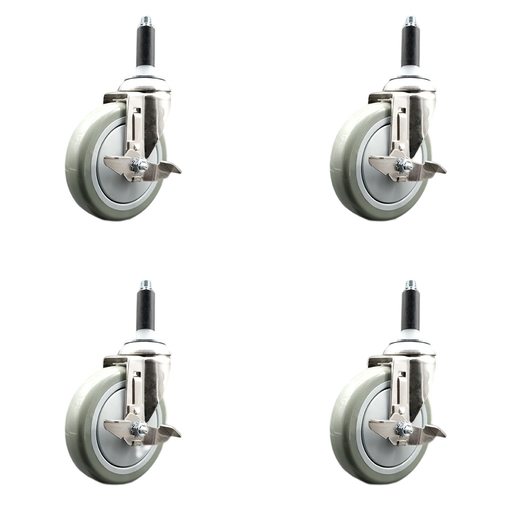 Polyurethane Swivel Stem Caster Set of 4 with 5 Inch Gray Caster Wheels - 3/4" Expanding Stems - 316 Stainless Steel Casters - Includes 4 Swivel Casters with Top Lock Brakes - Service Caster Brand — photo 1