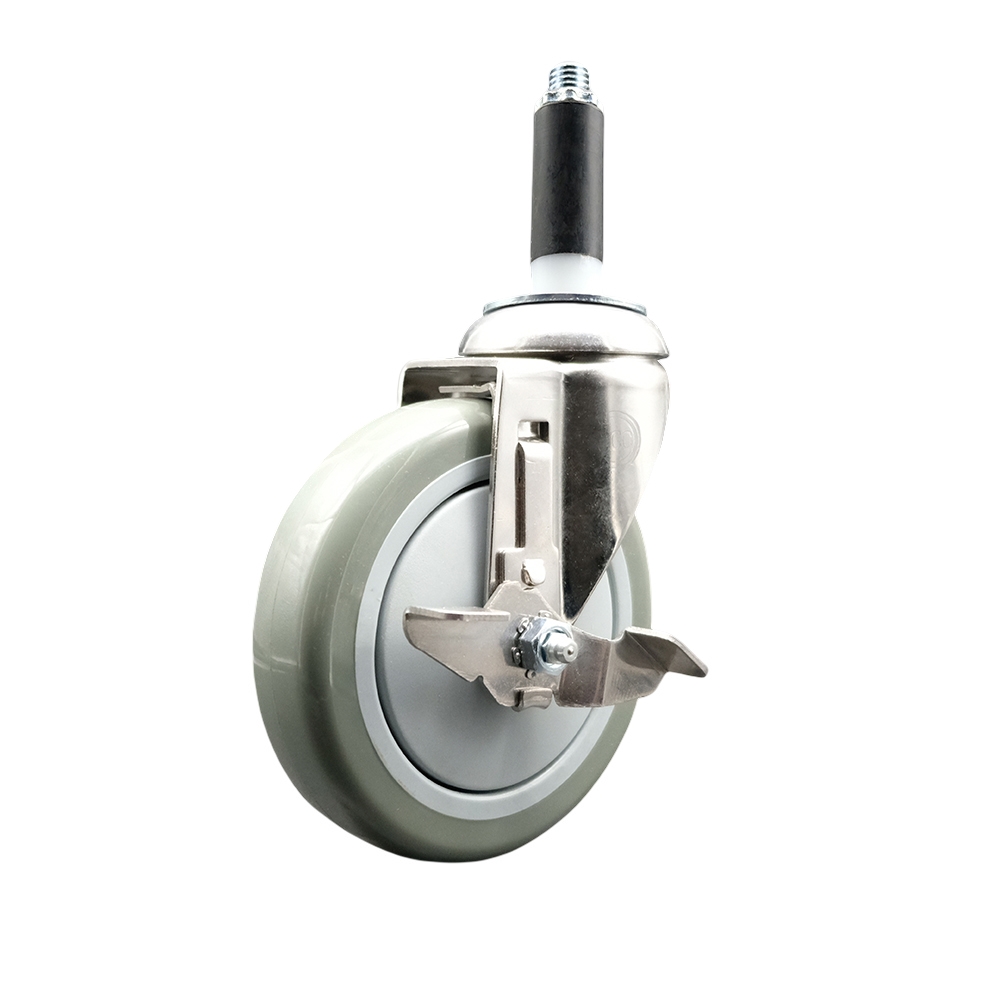 Polyurethane Swivel Stem Caster with 5 Inch Gray Caster Wheel and Top Lock Brake - 3/4" Expanding Stem - 316 Stainless Steel Caster - 350 lbs. Capacity Per Caster - Service Caster Brand — photo 1
