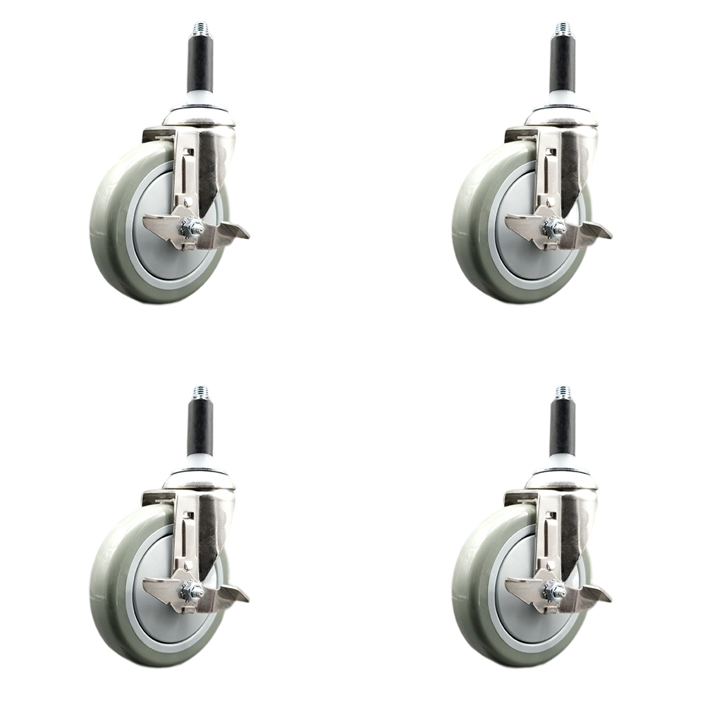 Polyurethane Swivel Stem Caster Set of 4 with 5 Inch Gray Caster Wheels - 7/8" Expanding Stems - 316 Stainless Steel Casters - Includes 4 Swivel Casters with Top Lock Brakes - Service Caster Brand — photo 1