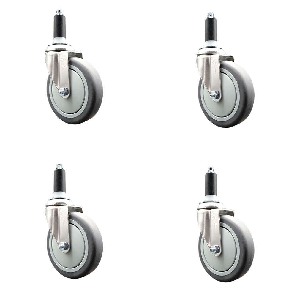 Thermoplastic Rubber Swivel Stem Caster Set of 4 with 5 Inch Gray Caster Wheels - 1" Expanding Stems - 316 Stainless Steel Casters - Includes 4 Swivel Casters - Service Caster Brand — photo 1