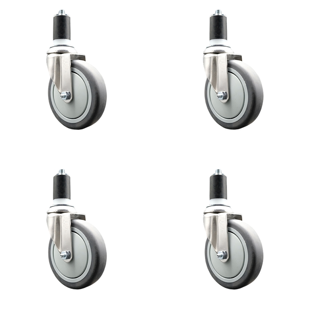 Thermoplastic Rubber Swivel Stem Caster Set of 4 with 5 Inch Gray Caster Wheels - 1-1/2" Expanding Stems - 316 Stainless Steel Casters - Includes 4 Swivel Casters - Service Caster Brand — photo 1