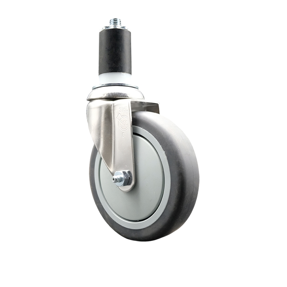 Thermoplastic Rubber Swivel Stem Caster with 5 Inch Gray Caster Wheel - 1-1/2" Expanding Stem - 316 Stainless Steel Caster - 300 lbs. Capacity Per Caster - Service Caster Brand — photo 1