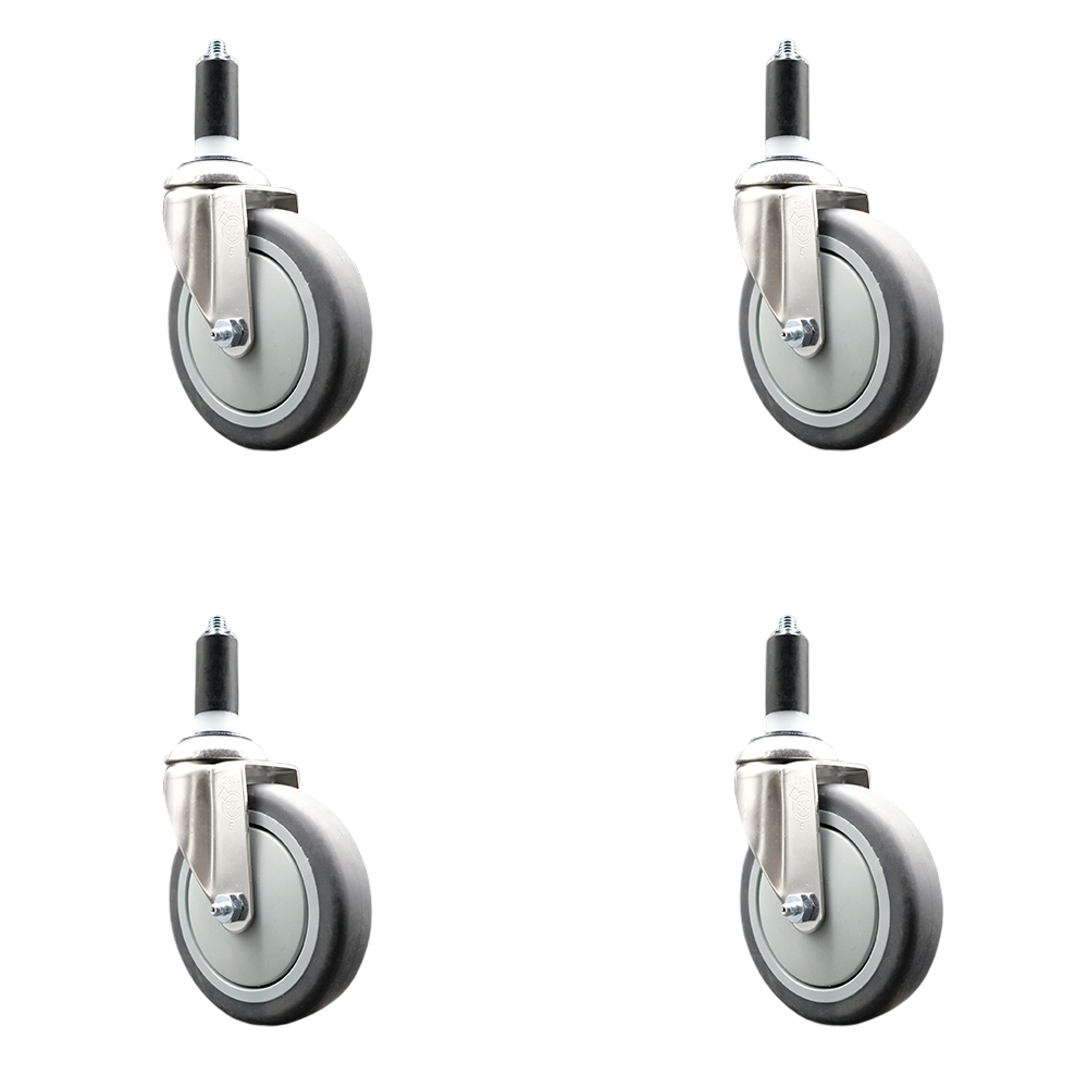 Thermoplastic Rubber Swivel Stem Caster Set of 4 with 5 Inch Gray Caster Wheels - 1-1/4" Expanding Stems - 316 Stainless Steel Casters - Includes 4 Swivel Casters - Service Caster Brand — photo 1