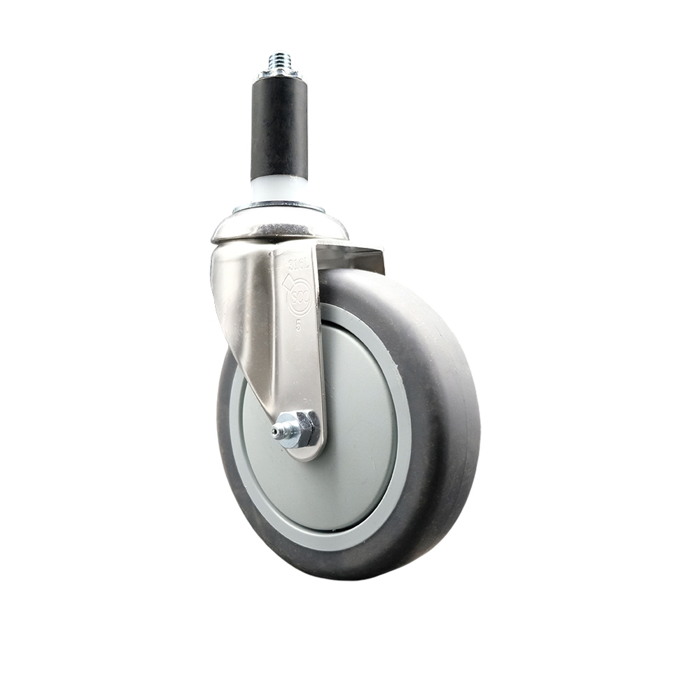 Thermoplastic Rubber Swivel Stem Caster with 5 Inch Gray Caster Wheel - 1-1/4" Expanding Stem - 316 Stainless Steel Caster - 300 lbs. Capacity Per Caster - Service Caster Brand — photo 1