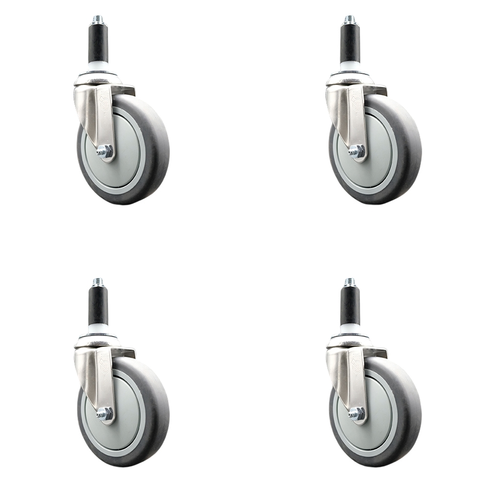 Thermoplastic Rubber Swivel Stem Caster Set of 4 with 5 Inch Gray Caster Wheels - 1-1/8" Expanding Stems - 316 Stainless Steel Casters - Includes 4 Swivel Casters - Service Caster Brand — photo 1