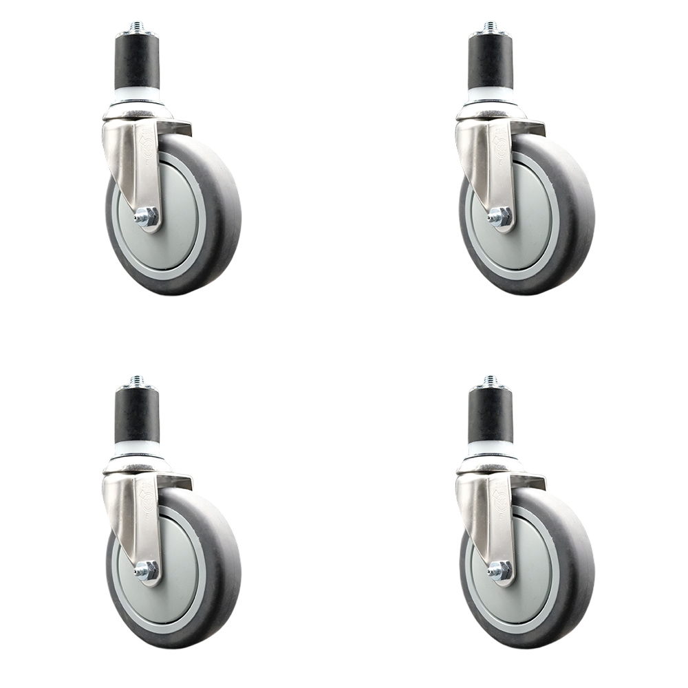 Thermoplastic Rubber Swivel Stem Caster Set of 4 with 5 Inch Gray Caster Wheels - 1-3/4" Expanding Stems - 316 Stainless Steel Casters - Includes 4 Swivel Casters - Service Caster Brand — photo 1