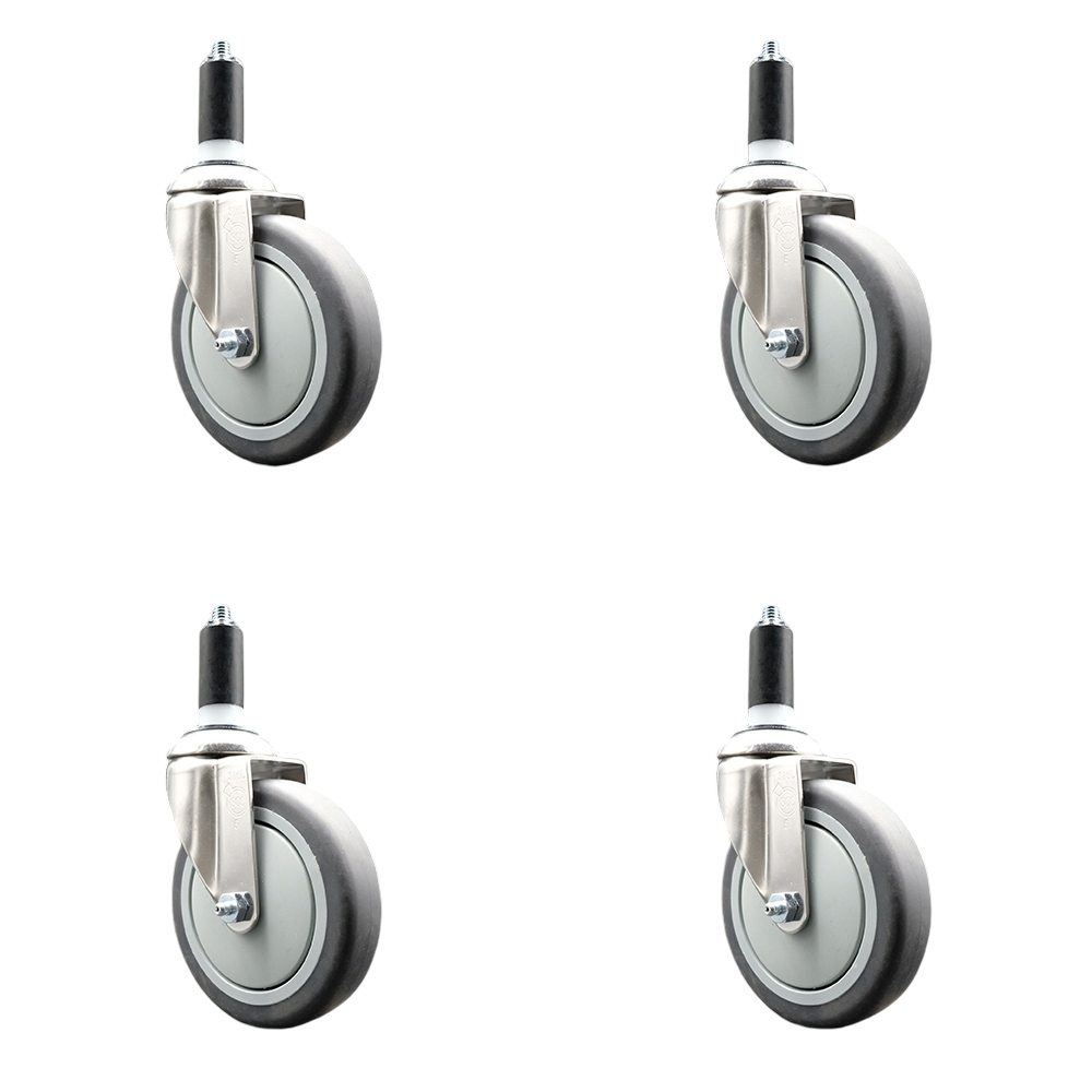 Thermoplastic Rubber Swivel Stem Caster Set of 4 with 5 Inch Gray Caster Wheels - 1-3/8" Expanding Stems - 316 Stainless Steel Casters - Includes 4 Swivel Casters - Service Caster Brand — photo 1