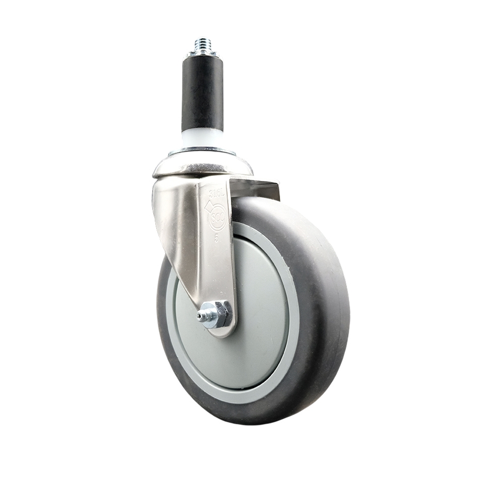 Thermoplastic Rubber Swivel Stem Caster with 5 Inch Gray Caster Wheel - 1-3/8" Expanding Stem - 316 Stainless Steel Caster - 300 lbs. Capacity Per Caster - Service Caster Brand — photo 1