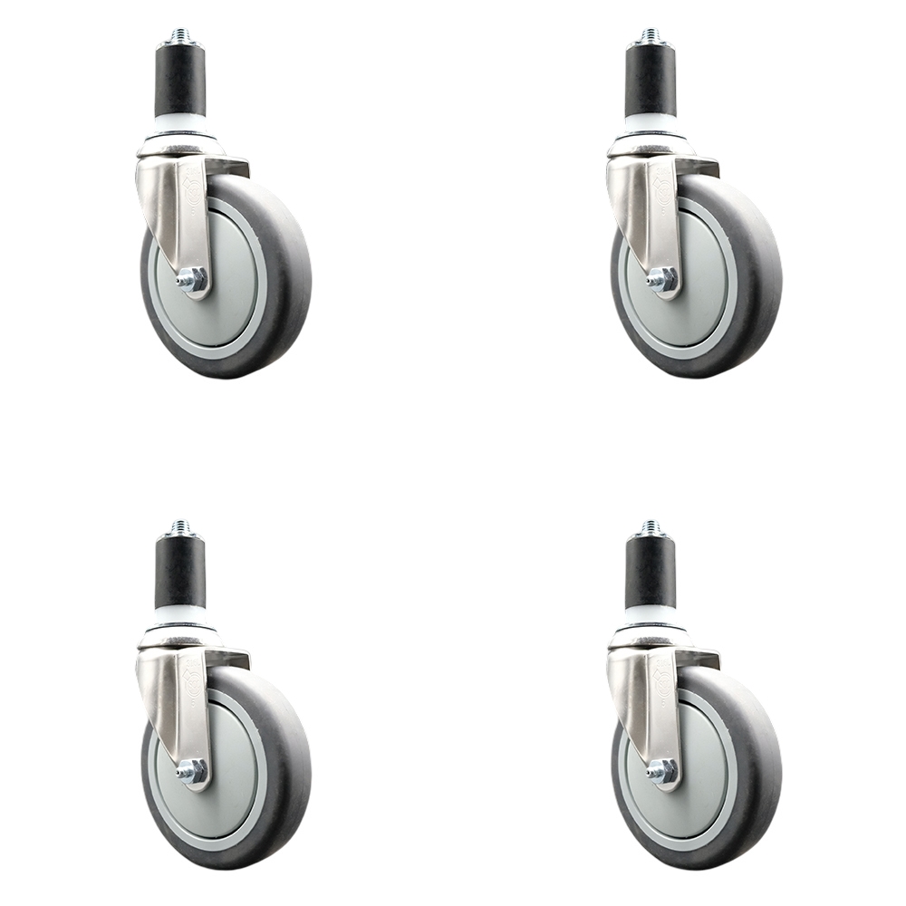 Thermoplastic Rubber Swivel Stem Caster Set of 4 with 5 Inch Gray Caster Wheels - 1-5/8" Expanding Stems - 316 Stainless Steel Casters - Includes 4 Swivel Casters - Service Caster Brand — photo 1