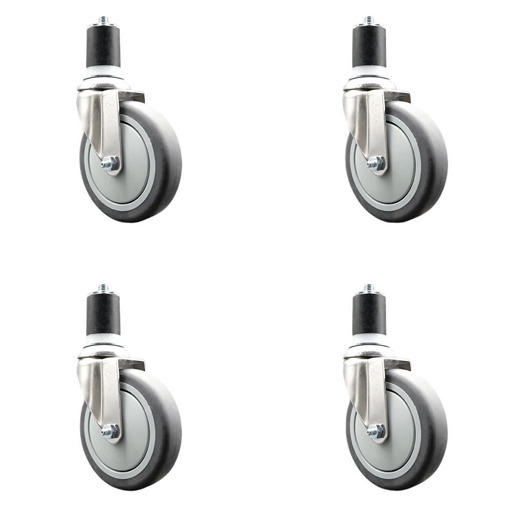 Thermoplastic Rubber Swivel Stem Caster Set of 4 with 5 Inch Gray Caster Wheels - 1-7/8" Expanding Stems - 316 Stainless Steel Casters - Includes 4 Swivel Casters - Service Caster Brand — photo 1