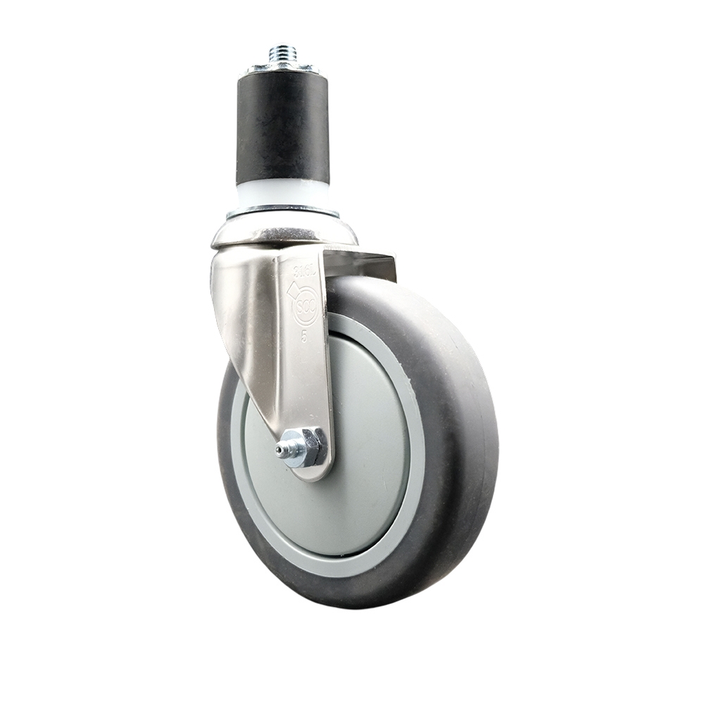 Thermoplastic Rubber Swivel Stem Caster with 5 Inch Gray Caster Wheel - 1-7/8" Expanding Stem - 316 Stainless Steel Caster - 300 lbs. Capacity Per Caster - Service Caster Brand — photo 1