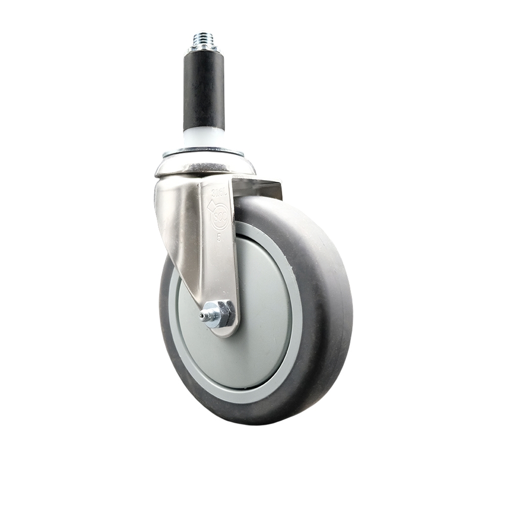 Thermoplastic Rubber Swivel Stem Caster with 5 Inch Gray Caster Wheel - 1" Expanding Stem - 316 Stainless Steel Caster - 300 lbs. Capacity Per Caster - Service Caster Brand — photo 1