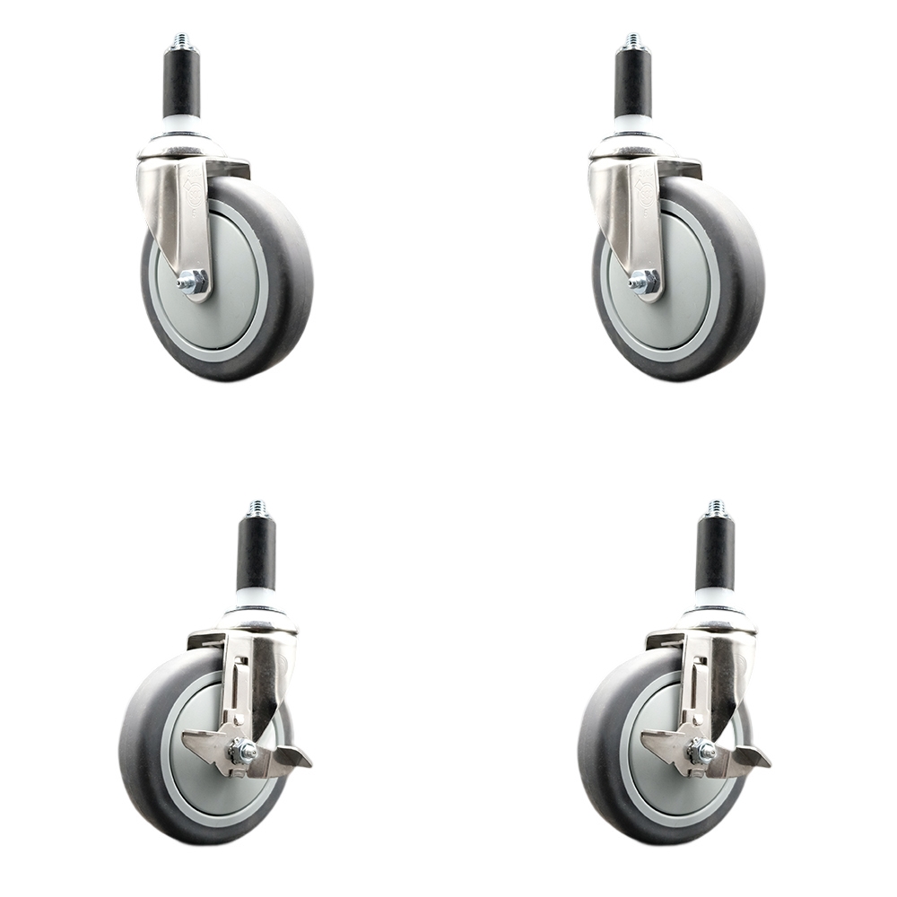Thermoplastic Rubber Swivel Stem Caster Set of 4 with 5 Inch Caster Wheels - 1-3/8" Expanding Stems-316 Stainless Steel Casters-Includes 2 Swivel with Top Lock Brakes and 2 Swivel-Service Caster Brand — photo 1